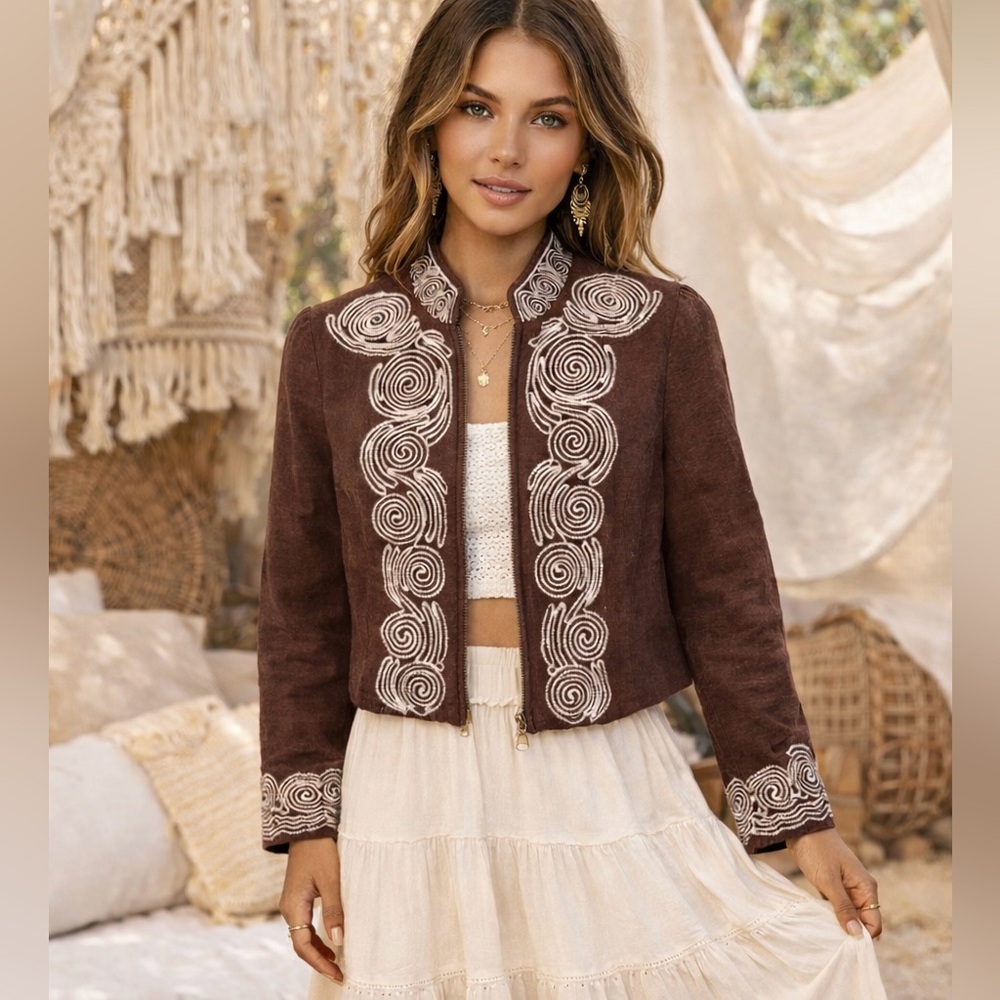 Silkland Women's Silk Jacket with White Embroidery